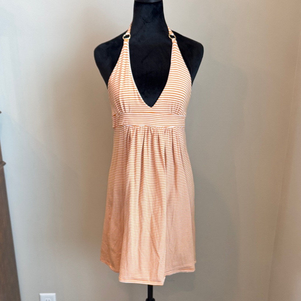 Moda International Striped Halter Dress - Orange and White sz M